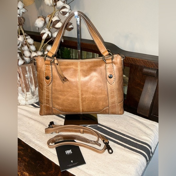 NWOT Frye Melissa Leather Medium Crossbody Satchel Beige Brown Retail $328 - Picture 2 of 13